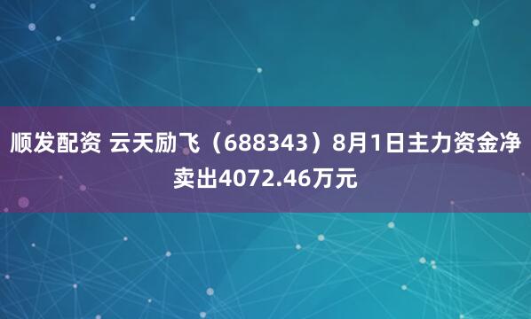 顺发配资 云天励飞（688343）8月1日主力资金净卖出4072.46万元