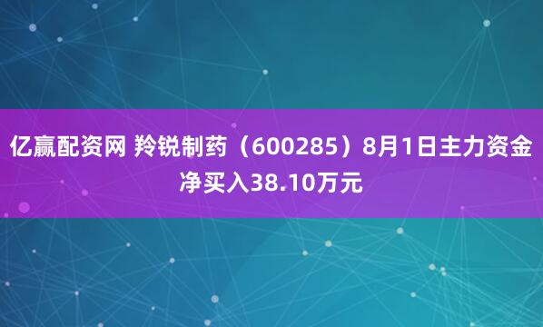 亿赢配资网 羚锐制药（600285）8月1日主力资金净买入38.10万元