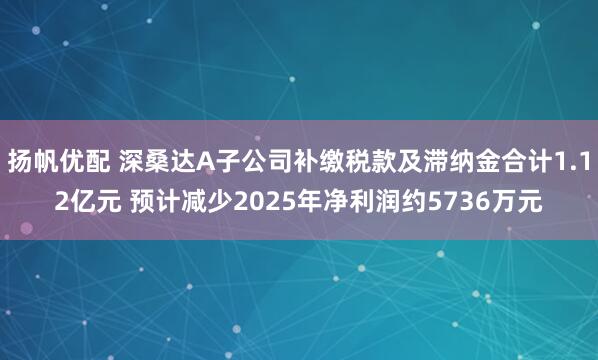 扬帆优配 深桑达A子公司补缴税款及滞纳金合计1.12亿元 预计减少2025年净利润约5736万元